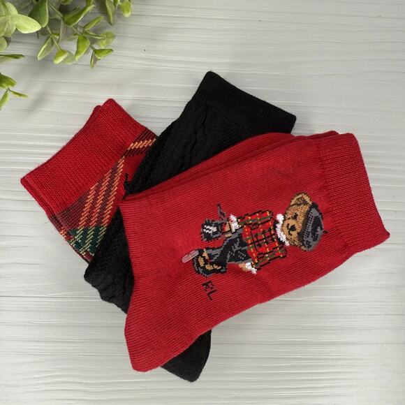 Polo Ralph Lauren Girl's Socks Polo Bear Set of 3 pairs 10-13 shoes / 4-6x socks - Picture 2 of 7